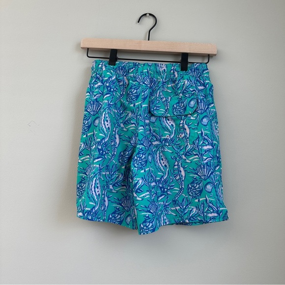 Vineyard Vines Boys Swim Trunks Medium Seahorse Seashell Ocean Print Blue Green - Picture 2 of 7
